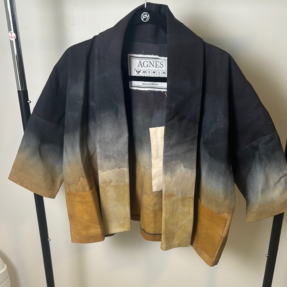 Haori Denim Agnes Kimono Jacket Tie-Dye Watercolor Open Front Jacket Size XXS -2 - Picture 1 of 8